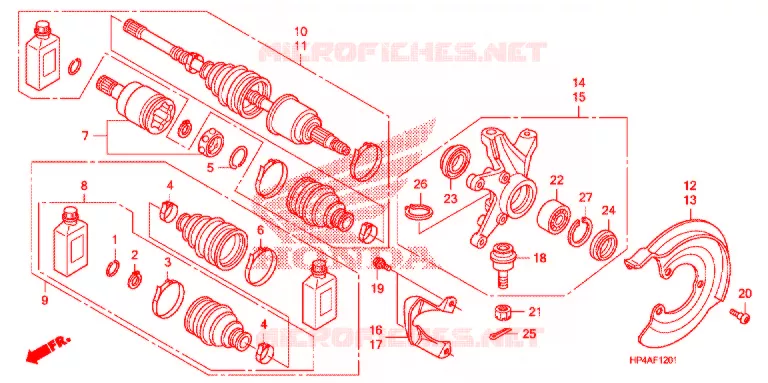 ARBRE DE ROUE AVANT (4WD) Honda ATV 420 FOURTRAX 2009  TRX420FE9