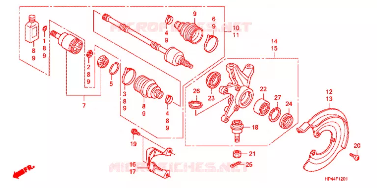 ARBRE DE ROUE AVANT (4WD) Honda ATV 420 FOURTRAX 2007  TRX420FM7