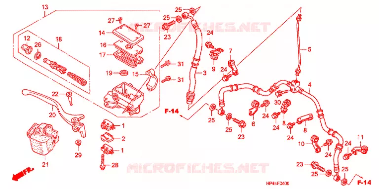 MAITRE CYLINDRE DE FREIN AVANT Honda ATV 420 FOURTRAX 2007  TRX420FM7