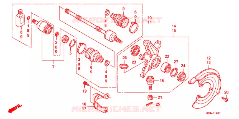 ARBRE DE ROUE AVANT (4WD) Honda ATV 420 FOURTRAX 2008  TRX420FM8