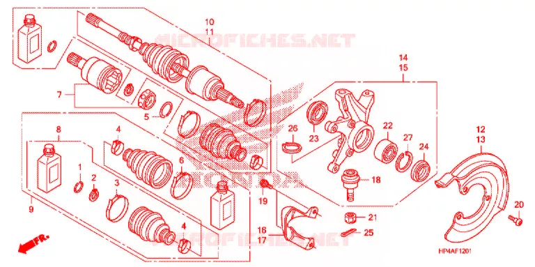 ARBRE DE ROUE AVANT (4WD) Honda ATV 420 FOURTRAX 2010  TRX420FPMA