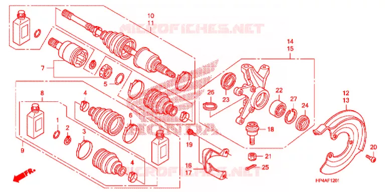 ARBRE DE ROUE AVANT (4WD) Honda ATV 420 FOURTRAX 2010  TRX420FPMA
