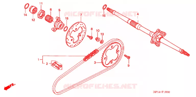ARBRE DE ROUE ARRIERE - CHAINE SECONDAIRE Honda ATV 450 FOURTRAX 2007  TRX450ER7