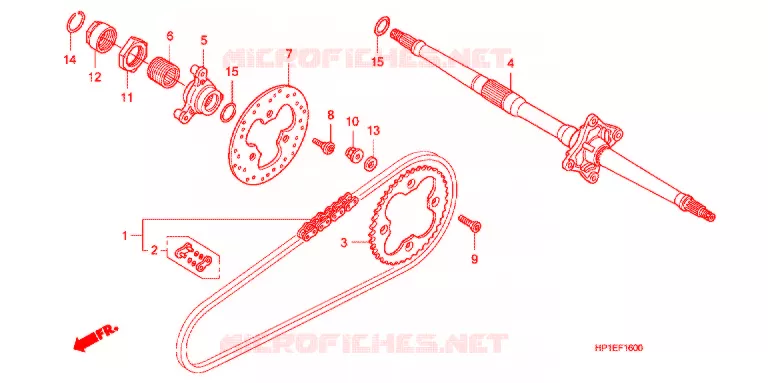 ARBRE DE ROUE ARRIERE - CHAINE SECONDAIRE Honda ATV 450 FOURTRAX 2013  TRX450ERD