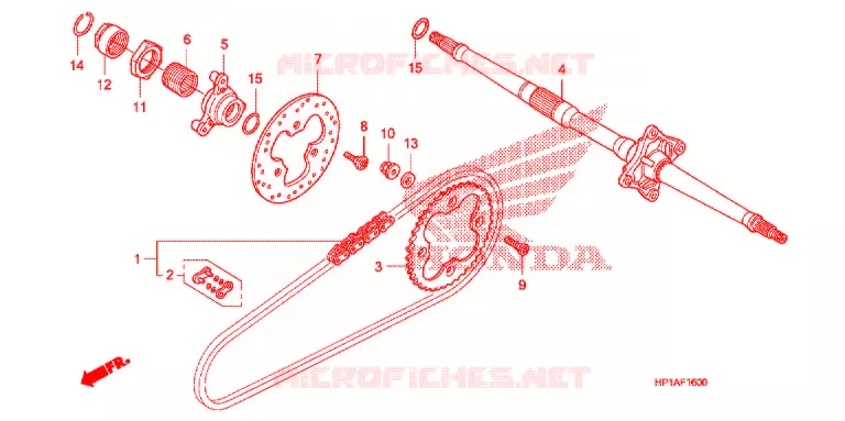 ARBRE DE ROUE ARRIERE - CHAINE SECONDAIRE Honda ATV 450 FOURTRAX 2014  TRX450ERE