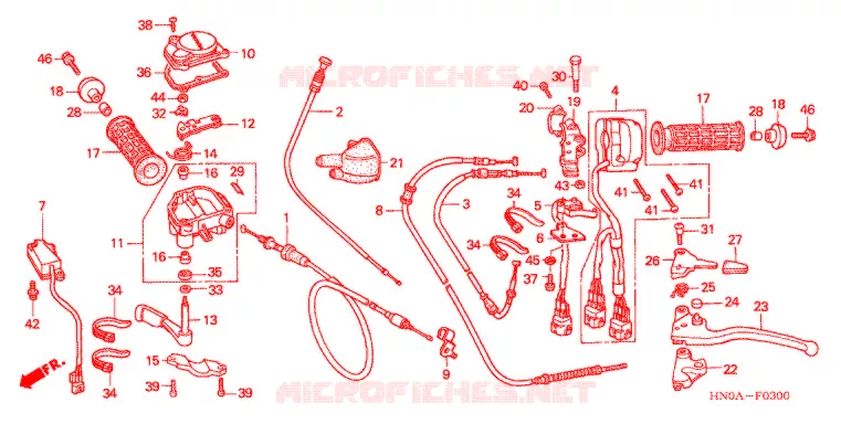LEVIER DE GUIDON - CABLE - COMMODO (TRX450FE) Honda ATV 450 FOURTRAX 2004  TRX450FE4
