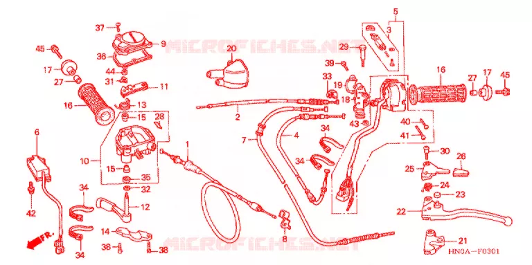 LEVIER DE GUIDON - CABLE - COMMODO (TRX450FM) Honda ATV 450 FOURTRAX 2004  TRX450FM4