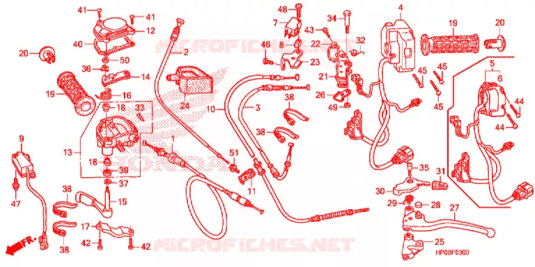 LEVIER DE GUIDON - CABLE - COMMODO Honda ATV 500 FOURTRAX 2011  TRX500FMB