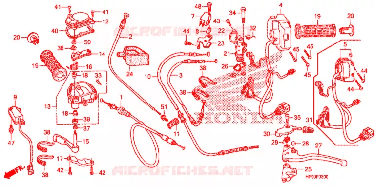 LEVIER DE GUIDON - CABLE - COMMODO Honda ATV 500 FOURTRAX 2009  TRX500FPE9