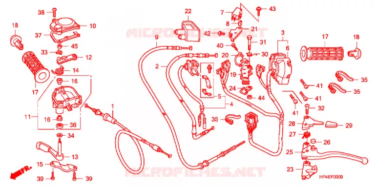 LEVIER DE GUIDON - CABLE - COMMODO Honda ATV 420 FOURTRAX 2010  TRX420FEA