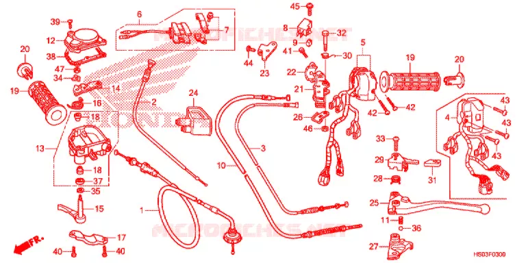 LEVIER DE GUIDON - CABLE - COMMODO Honda ATV 250 FOURTRAX 2017  TRX250TMH