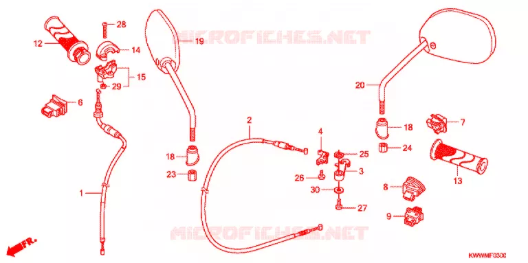 COMMODO - CABLE - RETROVISEUR Honda MOTO 110 WAVE 2012  AFX110MCSC