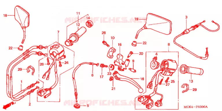 LEVIER DE GUIDON - CABLE - COMMODO Honda MOTO 1100 SHADOW 2003  VT1100C23