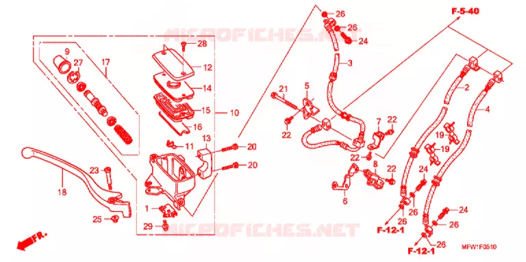 MAITRE CYLINDRE DE FREIN AVANT (VT1300CSA) Honda MOTO 1300 VT 2010  VT1300CSAA