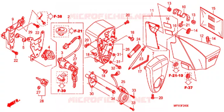 COUVERCLE LATERAL - OUTILS - CONTACTEUR A CLES Honda MOTO 1300 VT 2010  VT1300CSAA