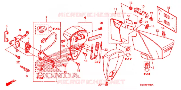 COUVERCLE LATERAL - OUTILS - CONTACTEUR A CLES Honda MOTO 1300 VT 2011  VT1300CXAB_A