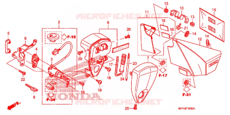 COUVERCLE LATERAL - OUTILS - CONTACTEUR A CLES Honda MOTO 1300 VT 2011  VT1300CXB_A