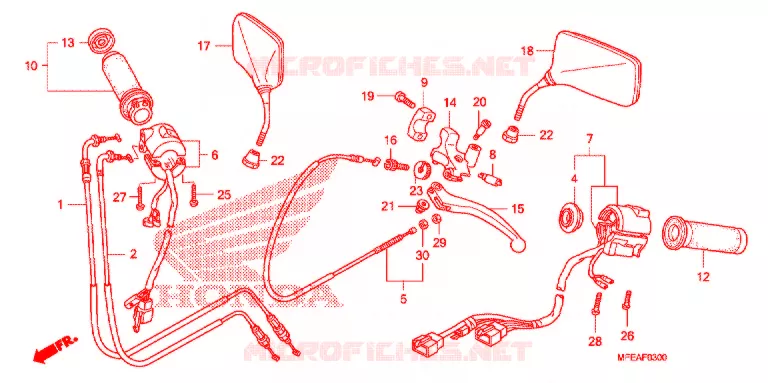 LEVIER DE GUIDON - CABLE - COMMODO Honda MOTO 750 SHADOW 2010  VT750C2SA