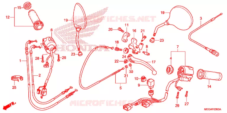 COMMODOS - POIGNEES - CABLES - MIROIR Honda MOTO 750 SHADOW 2008  VT750CA8_A