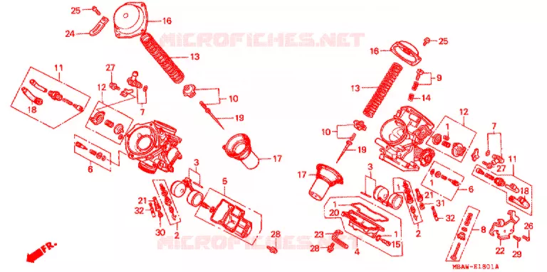CARBURATEUR (PIECES CONSTITUTIVES) Honda MOTO 750 SHADOW 1998  VT750CD3W