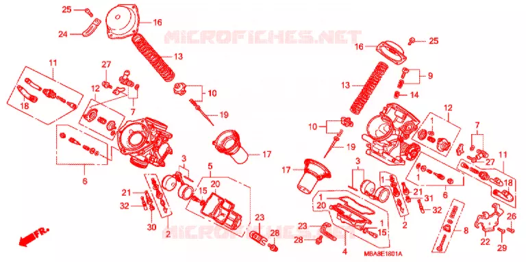 CARBURATEUR (PIECES CONSTITUTIVES) Honda MOTO 750 SHADOW 2003  VT750CDA3