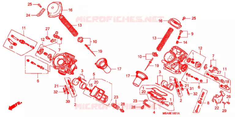 CARBURATEUR (PIECES CONSTITUTIVES) Honda MOTO 750 SHADOW 2002  VT750CDB2