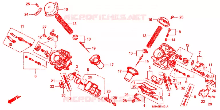 CARBURATEUR (PIECES CONSTITUTIVES) Honda MOTO 750 SHADOW 2002  VT750CDB2