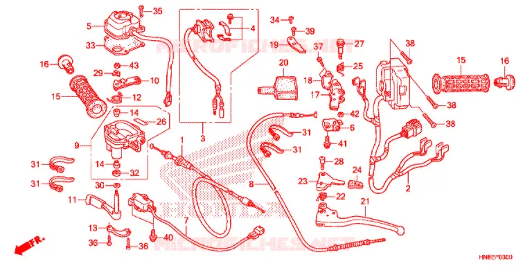 LEVIER DE GUIDON - CABLE - COMMODO Honda ATV 680 FOURTRAX 2017  TRX680FAH
