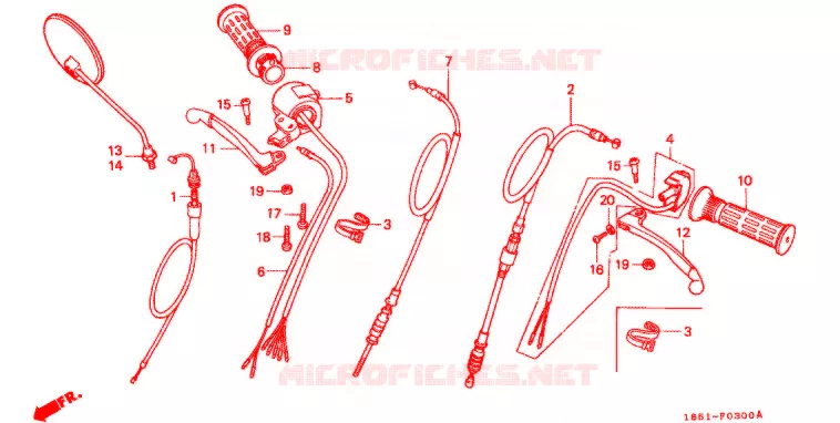 LEVIER DE GUIDON - CABLE - COMMODO (4 VITESSES) Honda MOTO 50 GORILLA 1983  Z50JC_VI_G