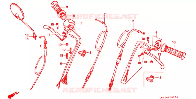 LEVIER DE GUIDON - CABLE - COMMODO (4 VITESSES) Honda MOTO 50 MONKEY 1984  Z50JE_IV_M