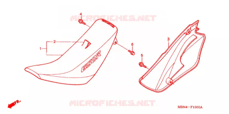 SELLE - COUVERCLE LATERAL DROIT Honda MOTO 650 XR 2006  XR650R6