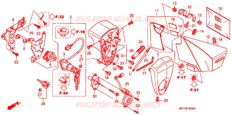 COUVERCLE LATERAL - OUTILS - CONTACTEUR A CLES Honda MOTO 1300 VT 2011  VT1300CXAA