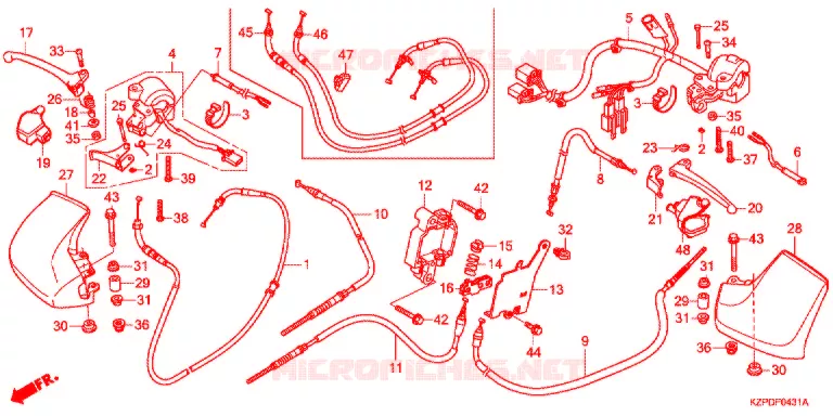 LEVIER DE GUIDON - CABLE - COMMODO (MW1101WHG/J) Honda SCOOTER 110 BENLY 2020  MW1101WHJ