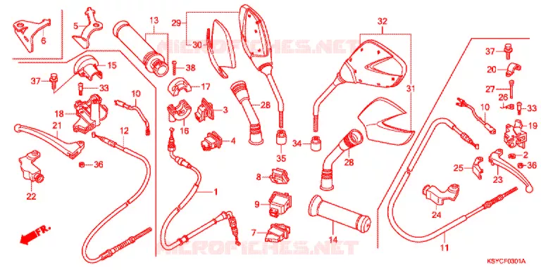 LEVIER DE GUIDON - CABLE - COMMODO (2) Honda SCOOTER 125 ELITE 2010  SC1255SHA