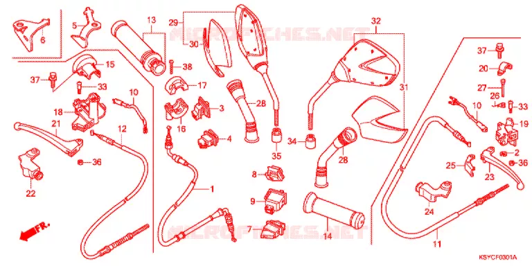 LEVIER DE GUIDON - CABLE - COMMODO (2) Honda SCOOTER 125 ELITE 2010  SC1255SHA