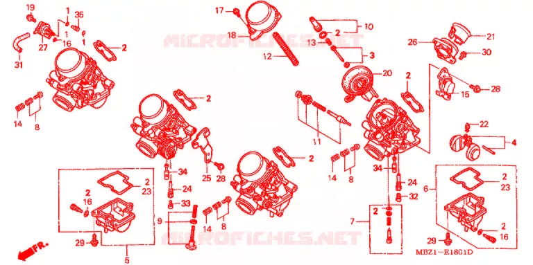 CARBURATEUR (PIECES CONSTITUTIVES) Honda MOTO 600 HORNET 2000  CB600F2Y