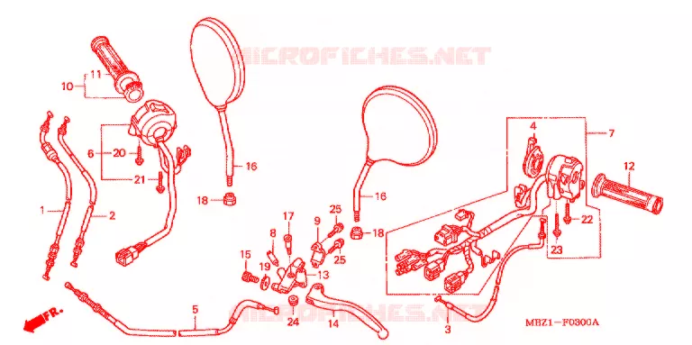 LEVIER DE GUIDON - CABLE - COMMODO (CB600FW/X) Honda MOTO 600 HORNET 1999  CB600FX