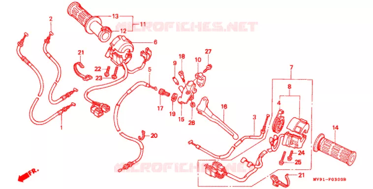 LEVIER DE GUIDON - CABLE - COMMODO Honda MOTO 600 CBR 1994  CBR600FR
