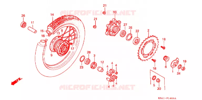 ROUE ARRIERE (1) (RF/R2F/RH) Honda MOTO 250 XL 1985  XLR250RF
