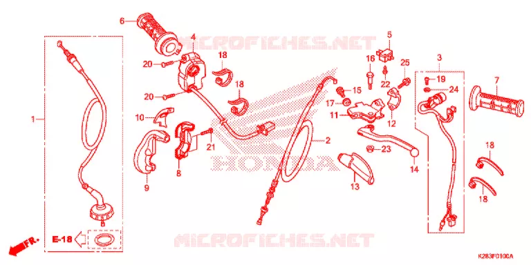 LEVIER DE GUIDON - CABLE - COMMODO (CRF125F/FB E/H/J) Honda MOTO 125 CRF 2018  CRF125FBJ