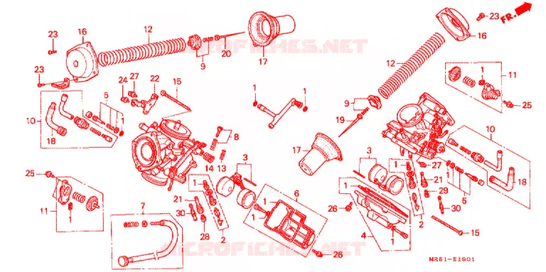 CARBURATEUR (PIECES CONSTITUTIVES) Honda MOTO 800 PC800 1994  PC800R