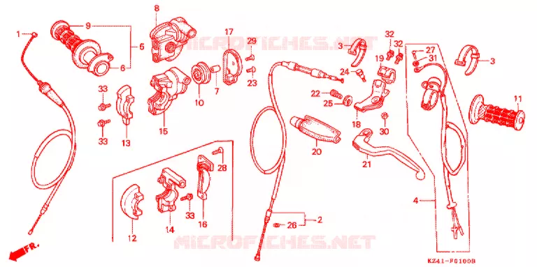 LEVIER DE GUIDON - CABLE - COMMODO Honda MOTO 125 CR 1990  CR125RL