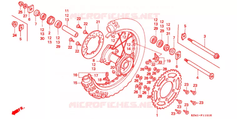 ROUE ARRIERE (CR125RN/P/R/S/T/V) Honda MOTO 125 CR 1995  CR125RS