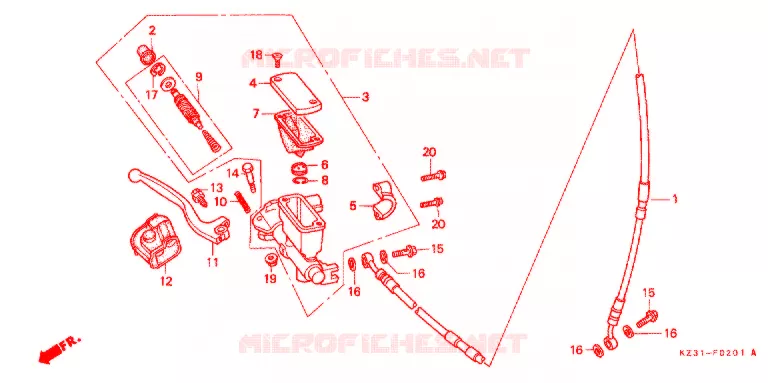 MAITRE CYLINDRE DE FREIN AVANT (2) Honda MOTO 250 CR 1993  CR250RP