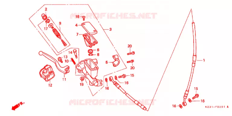 MAITRE CYLINDRE DE FREIN AVANT (2) Honda MOTO 250 CR 1995  CR250RS