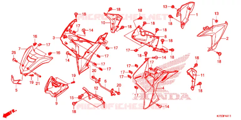 CARENAGE AVANT - PROTEGE JAMBES (AFS125MSF/CSFK) Honda MOTO 125 WAVE 2018  AFS125CSFK