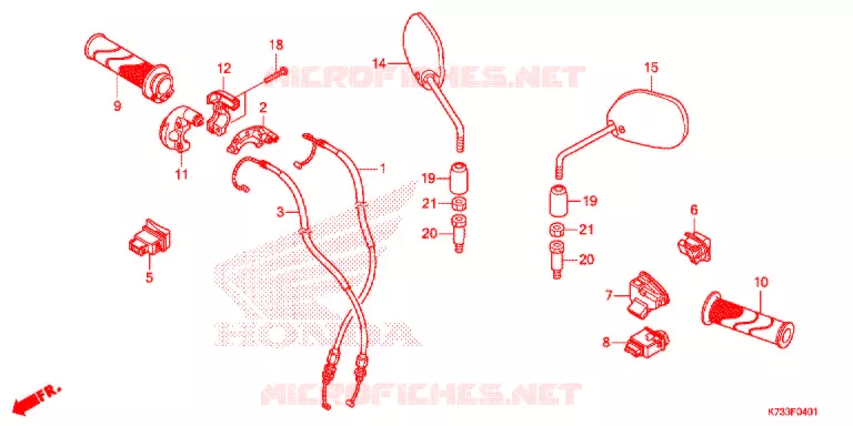 COMMODOS - POIGNEES - CABLES - MIROIR (AFS125MSF/CSFK) Honda MOTO 125 WAVE 2018  AFS125CSFK
