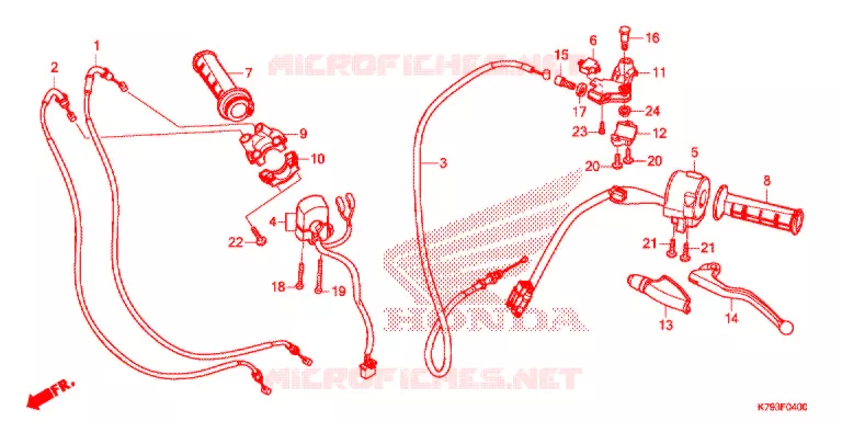 LEVIER DE GUIDON - CABLE - COMMODO Honda MOTO 190 XR 2020  XR190LK