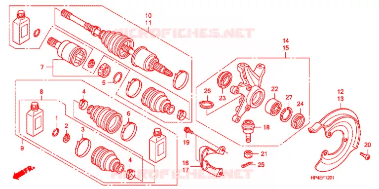ARBRE DE ROUE AVANT (4WD) Honda ATV 420 FOURTRAX 2009  TRX420FE9