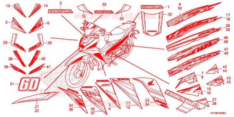 AUTOCOLLANTS Honda MOTO 110 WAVE 2018  AFS110MCSJ